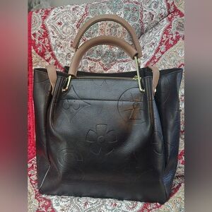 Chic Black and Tan Embossed Tote Bag w/ Gold-Tone Hardware New